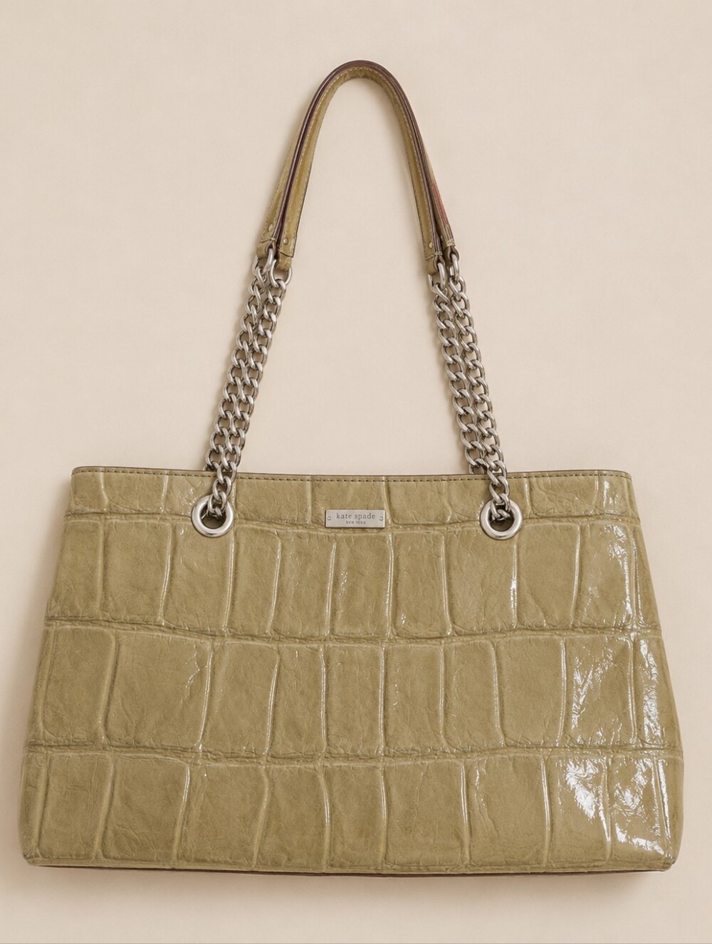 Kate Spade Knightsbridge Helena Crocodile Embossed Patent Leather Purse Tan Med